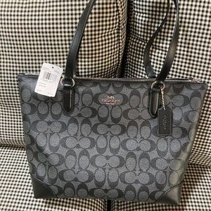 NWT Coach Smoke Black Signature Zip Tote NEW WITH TAGS